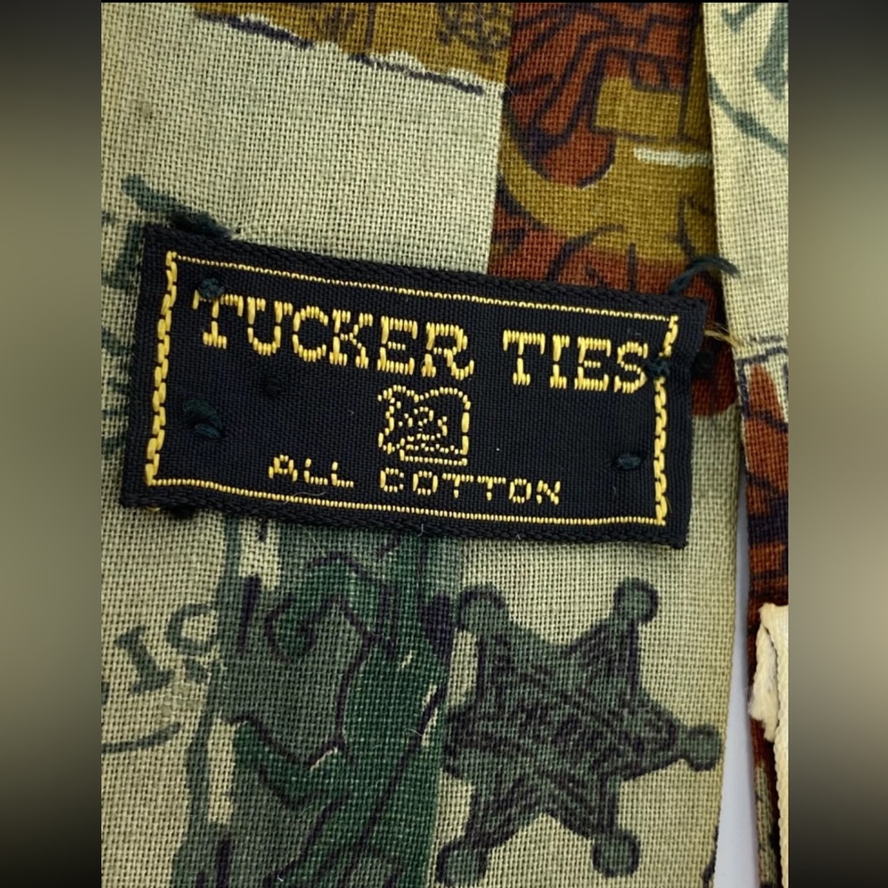 Vintage Tucker Square Neck Tie Skinny Postage Stamps Pony Express Sheriff 52.5"